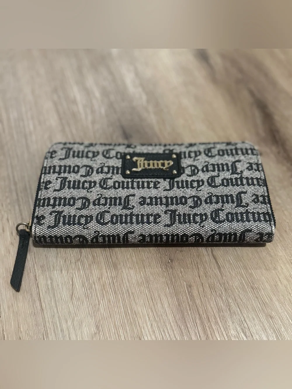 Juicy Couture Black and Cream Logo Zip-Around Wallet